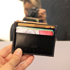 Cartera de cuero pequeña gris, cartera fina negra, cartera minimalista para hombre, cartera de bolsillo frontal, funda de tarjeta RFID delgada, cartera de cuero negro, imagen 5