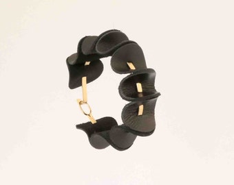 svart läderarmbandsmanschett, Armband för kvinnor, Bred lädermanschett, Svart lädermanschett, Läderarmband