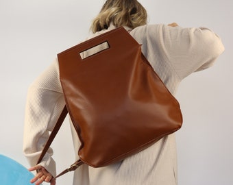 Minimal Leather Backpack, brown leather Backpack, brown Backpack, leather backpack for women, womens backpack,