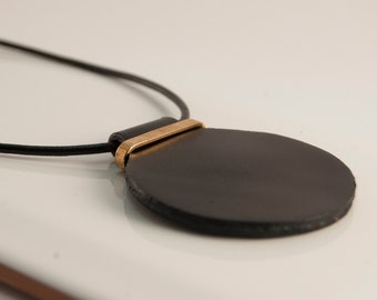Round black leather necklace, Circle black leather necklace, Christmas gift for her