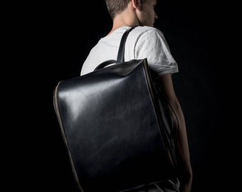 Leather Laptop backpack, Daily leather bag, Unisex backpack, Black Student bag, Everyday leather bag, Alushbags