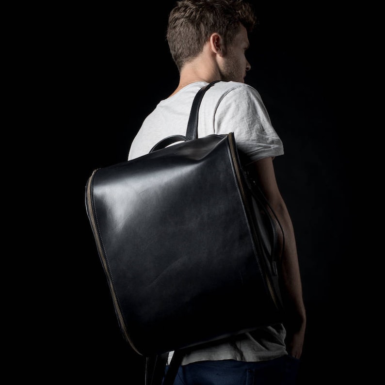 Leather Laptop backpack, Daily leather bag, Unisex backpack, Black Student bag, Everyday leather bag, Alushbags image 1