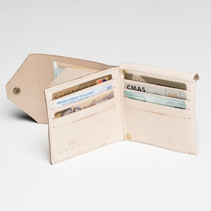 Mens Leather Wallet, Nude Leather Bifold Wallet, Square Wallet, Pink