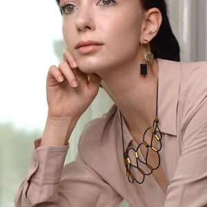 Leather Cord Chain Necklace, Leather Necklace for Women, Handmade Jewelry, Bib Necklace, Steampunk Jewelry, Gift For Her