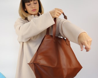 Brown big Leather Bag, weekend leather bag, brown leather Handbag, big tote bag, Shopping bags, classic women bag