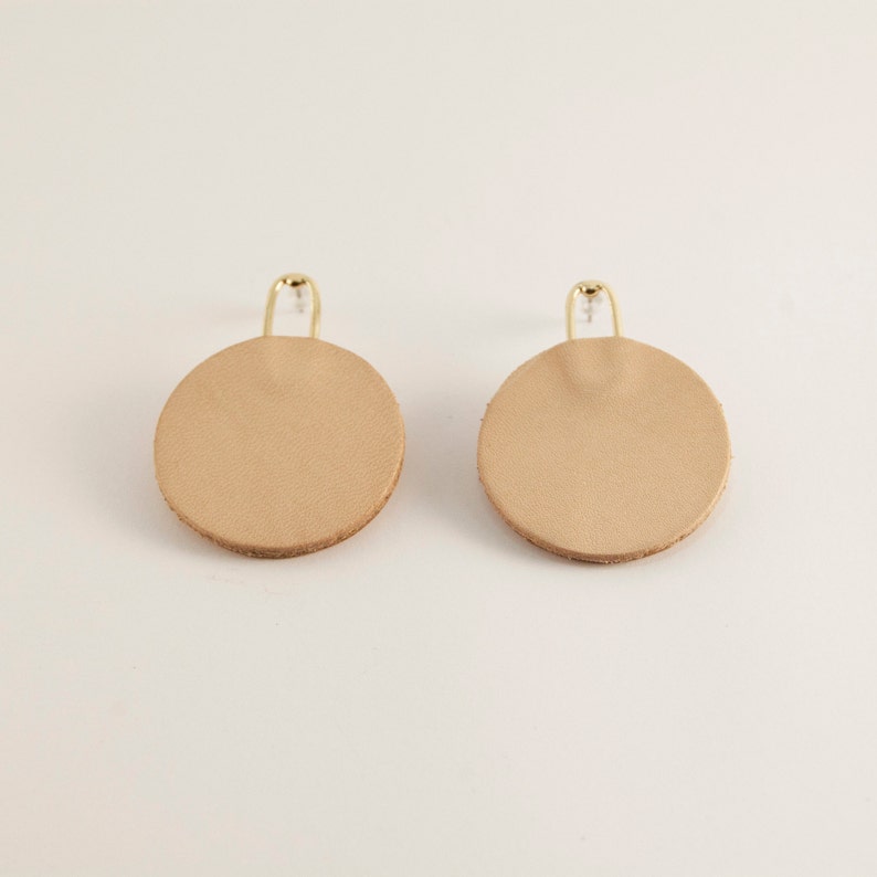 Circle leather Earrings,nude leather Round Earrings, Oversized Earrings, Lightweight Earrings, Statement Earrings, Evening Earrings image 6