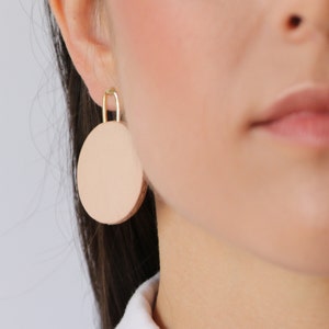 Circle leather Earrings,nude leather Round Earrings, Oversized Earrings, Lightweight Earrings, Statement Earrings, Evening Earrings image 5