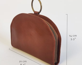 small crossbody wallet, Brown leather wallet, Half circle bag, cellphone purse, Crossbody bag for women, Women Gift,