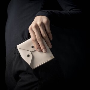 Mens Leather Wallet, Nude Leather Bifold Wallet, Square Wallet, Pink