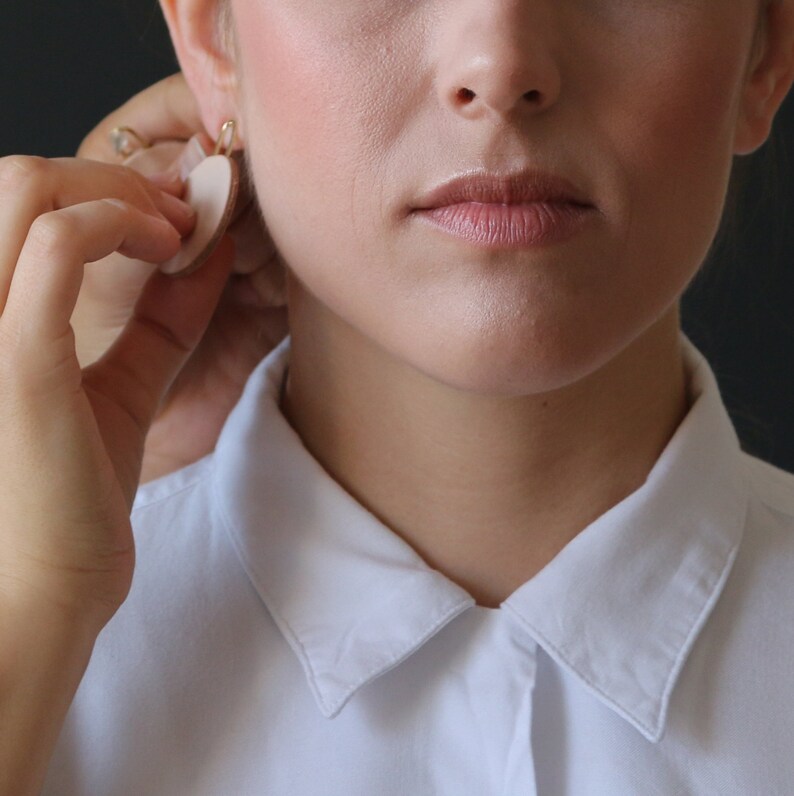 Circle leather Earrings,nude leather Round Earrings, Oversized Earrings, Lightweight Earrings, Statement Earrings, Evening Earrings image 4