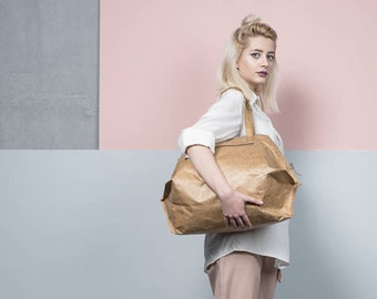 Brown Vegan bag, tyvek paper bag, Brown Tyvek tote Bag, Big Tyvek waterproof bag, Tyvek paper handbag, Vegan bag, eco bag