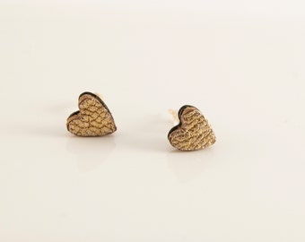 Minimalist Heart Stud Earrings, Gold leather earrings, Small Earrings for women's