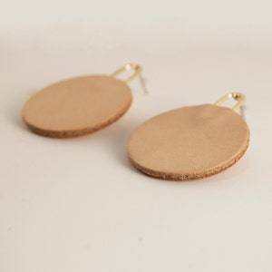 Circle leather Earrings,nude leather Round Earrings, Oversized Earrings, Lightweight Earrings, Statement Earrings, Evening Earrings image 7