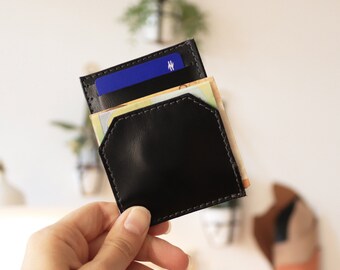 Portefeuille de poche avant mince personnalisé, portefeuille en cuir minimaliste, porte-carte pour homme, porte-carte en cuir noir, cadeau parfait pour lui