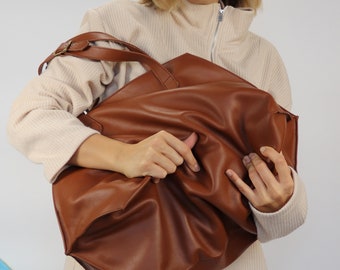 Large Shoulder Bag, Big Hobo Bag, Everyday Foldover Bag, Big leather tote bag, woman daily bag