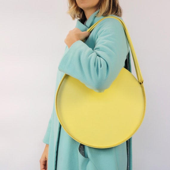 Round Yellow Leather Purse Bag Personalised Leather Round - Etsy