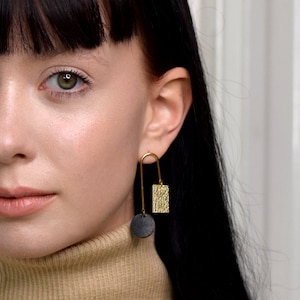 Asymmetric earrings, dangle earrings, uniqe dangle earringss for women, mobile earrings, handmade earrings, leather and gold earrings image 8