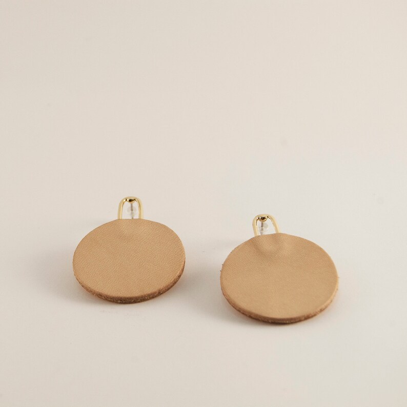 Circle leather Earrings,nude leather Round Earrings, Oversized Earrings, Lightweight Earrings, Statement Earrings, Evening Earrings image 10