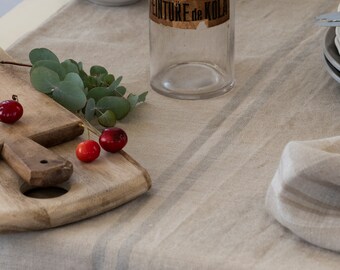 Table Runner French Linen Grain Sack - Grey Stripe