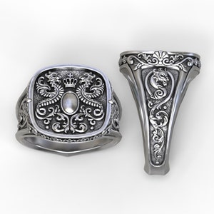 Crest ring with heraldic dragons, personalized with your name/crest