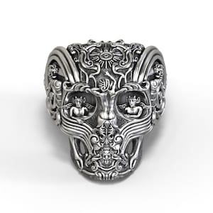 Gothic skull ring with gargoyles and a touch of fantasy image 1