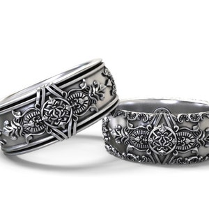 Gothic Wedding Bands His and Hers Set - Etsy