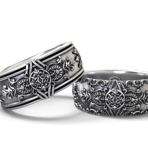Gothic Wedding Bands His and Hers Set Etsy