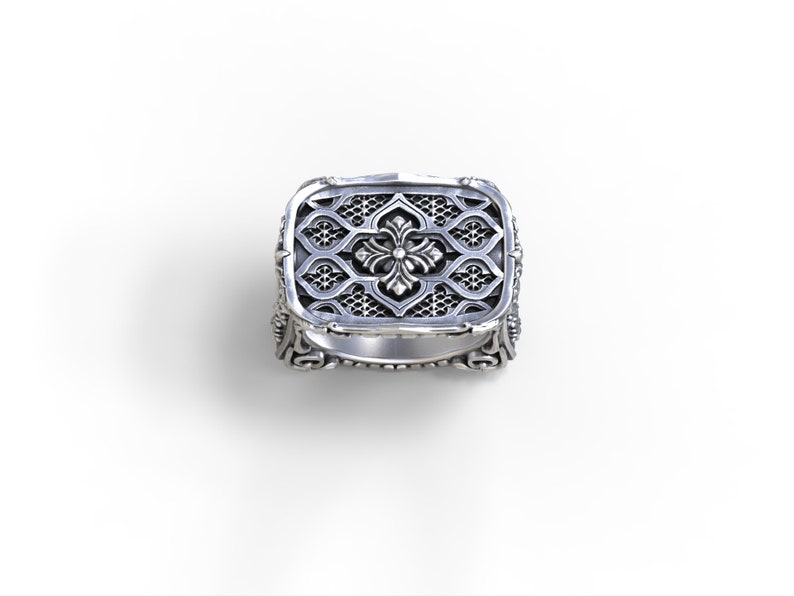 Gothic cross ring, Templar ring solid silver, gold, palladium, platinum image 2