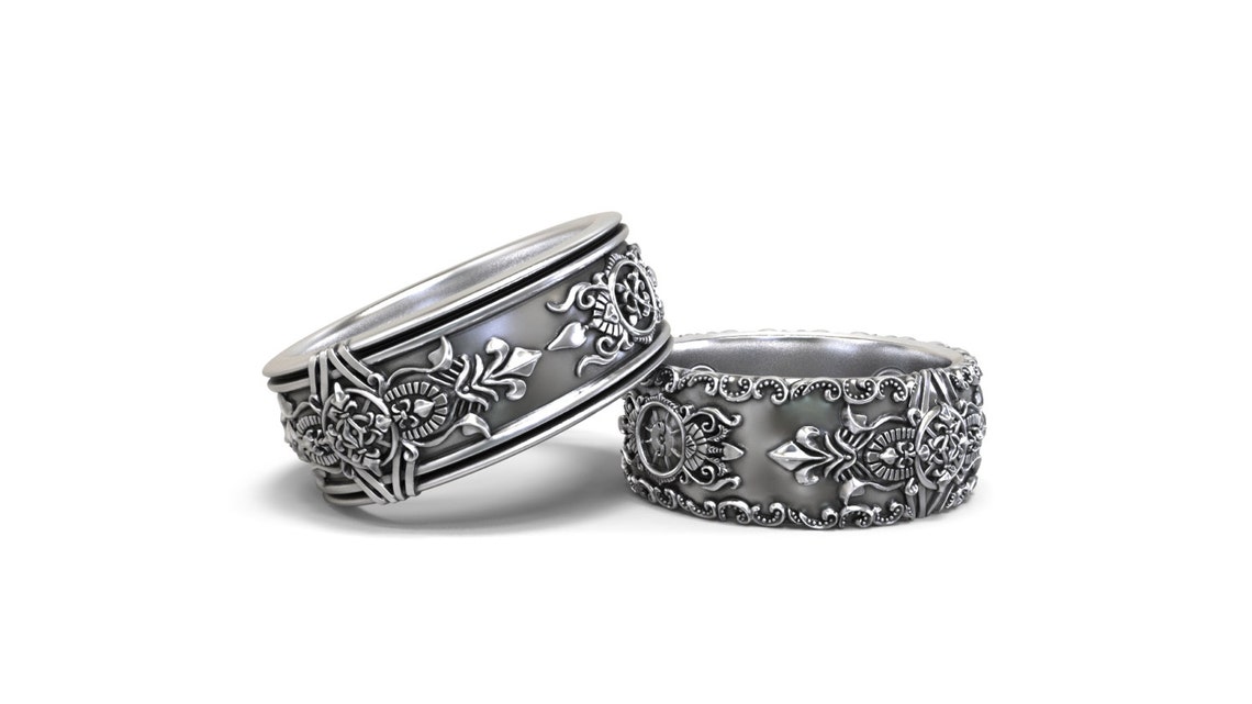 Gothic Wedding Bands His and Hers Set Etsy