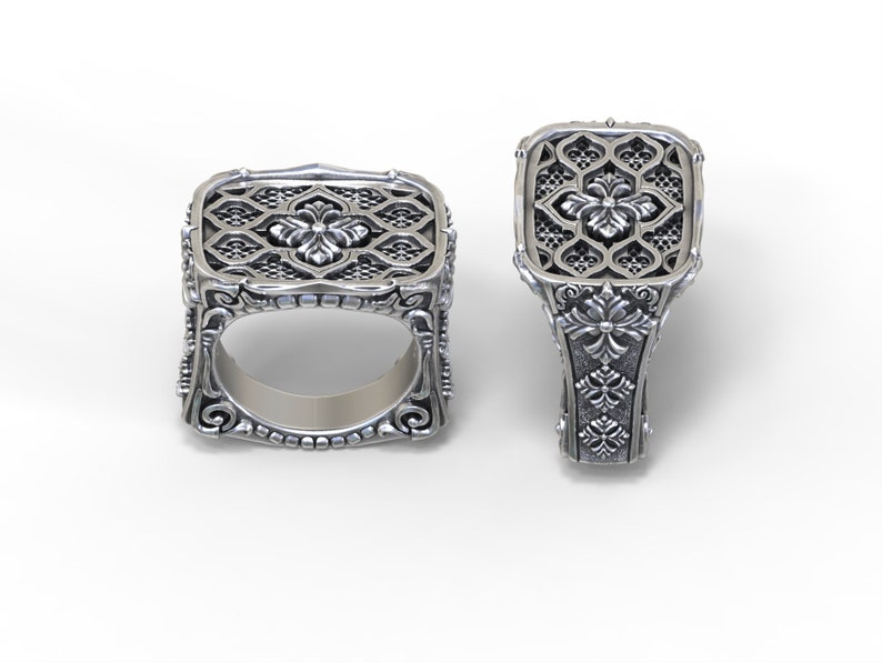 Gothic cross ring, Templar ring solid silver, gold, palladium, platinum image 1