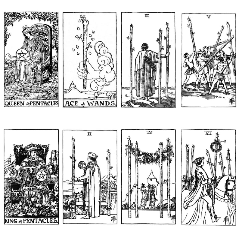 Black and White Printable Tarot Deck. 78 Card Full Set. PDF to Download