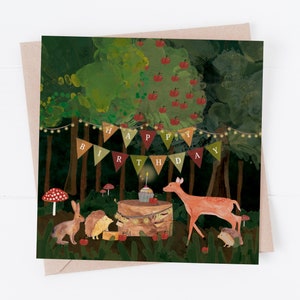 Carte de voeux joyeux anniversaire forêt de minuit