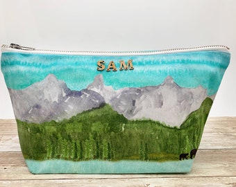 Personalised Bear and mountain cosmetic bag