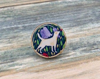 Wooden yellow Labrador dog pin