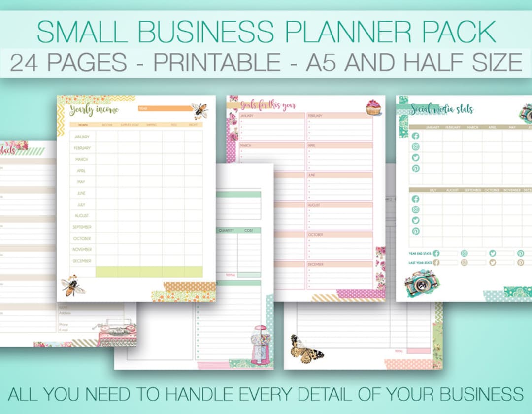 Business Planner Printable Etsy Online Business A5 Half Size Organizer ...