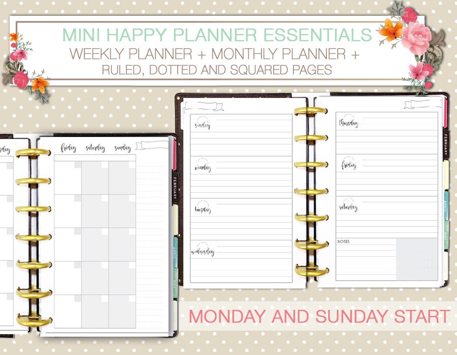 Mini Happy planner printable kit horizontal weekly and monthly | Etsy