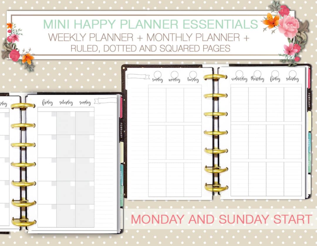 Mini Happy Planner Printable Kit Weekly and Monthly Planner Inserts ...