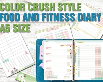 Food diary Fitness planner a5 size printable meal planner weight tracker workout log