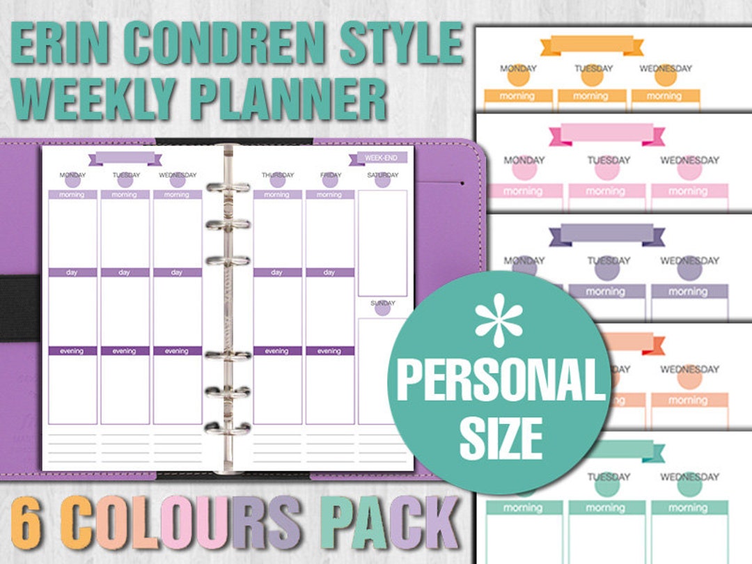Erin Condren Style Printable Weekly Planner - PERSONAL Size - Without ...
