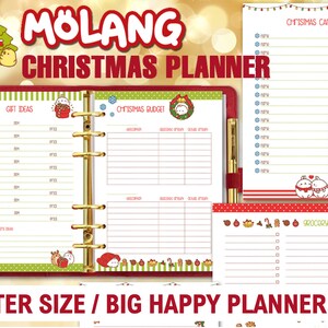 Big Happy Planner Planificador de Navidad, Planificador de vacaciones imprimible molang tamaño carta, planificador de regalos, lista de verificación de Navidad, rastreador de presupuesto