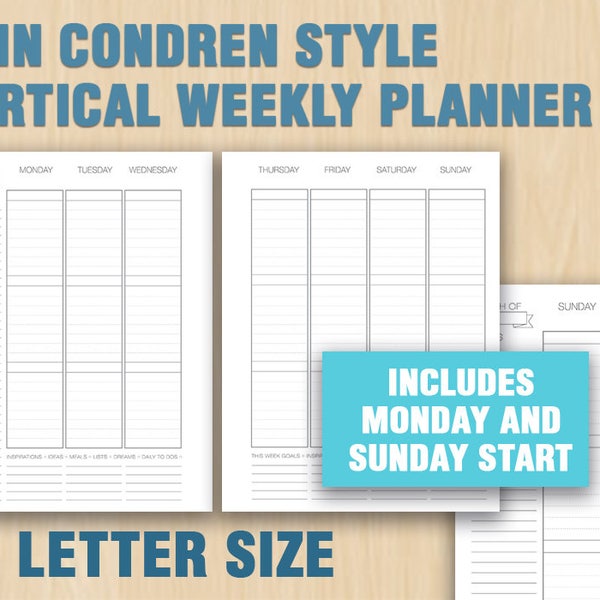 Erin Condren style printable weekly planner letter size - WHITE VERSION sunday and monday start BIG happy planner minimal vertical layout