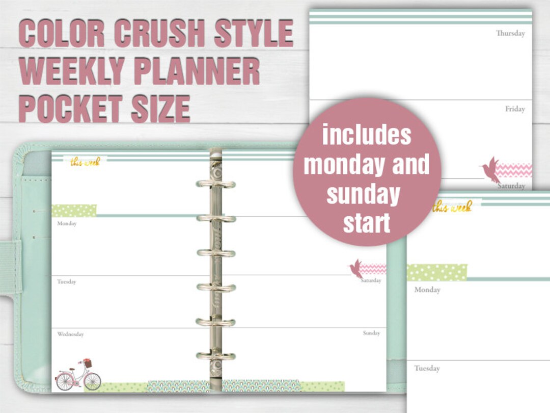 Printable Weekly Planner Pocket Size Undated Week on Two Pages Sunday ...