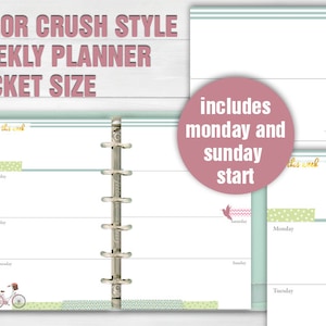 Printable weekly planner pocket size undated week on two pages sunday start monday start