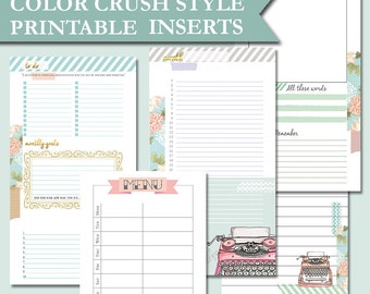 Color Crush Style planificador inserta Filofax tamaño personal páginas imprimibles notas planificador de comidas difusión mensual páginas de webster kikki k medio