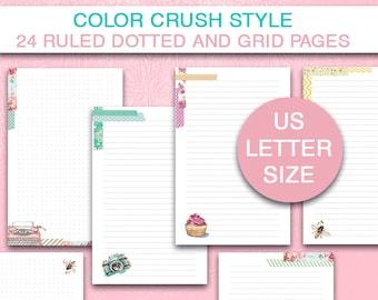 Notes pages set printable fits Big happy planner Letter size ruled dotted squared decorated binder inserts journal pages full page size