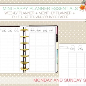 Mini Happy Planner Printable Kit Weekly and Monthly Planner Inserts ...
