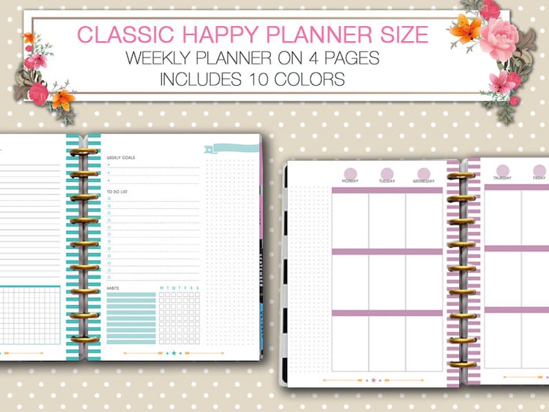 Happy Planner Printable Undated Weekly Planner on 4 Pages - Etsy