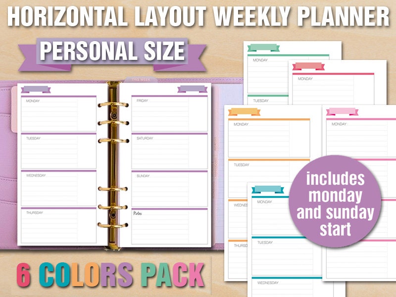 Erin Condren Style Printable Weekly Planner PERSONAL Size | Etsy