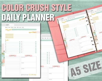 Printable daily planner filofax a5 size color crush style instant download
