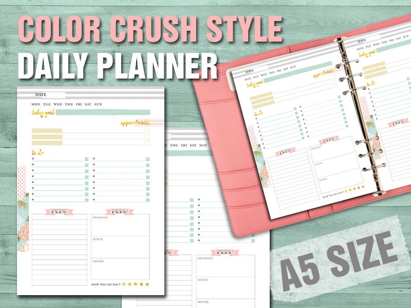 Printable daily planner filofax a5 size color crush style Etsy